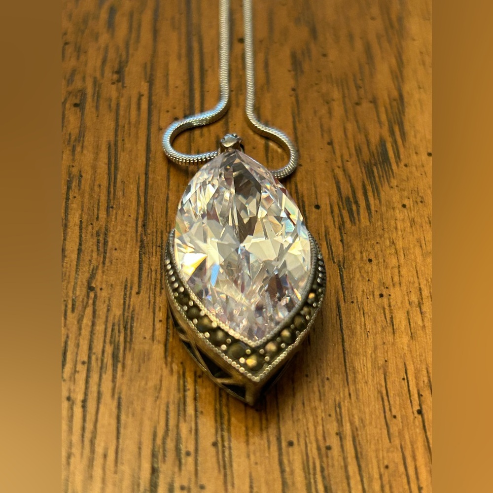 Large Crystal and Marcasite in Sterling Silver Necklace